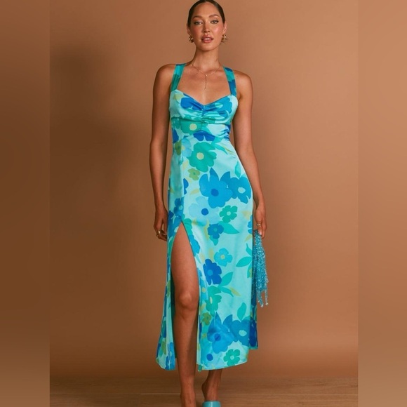 NWT Show Me Your Mumu Mina MIDI Maxi Blue Piccadilly Floral Dress | SIZE MEDIUM - Picture 3 of 9